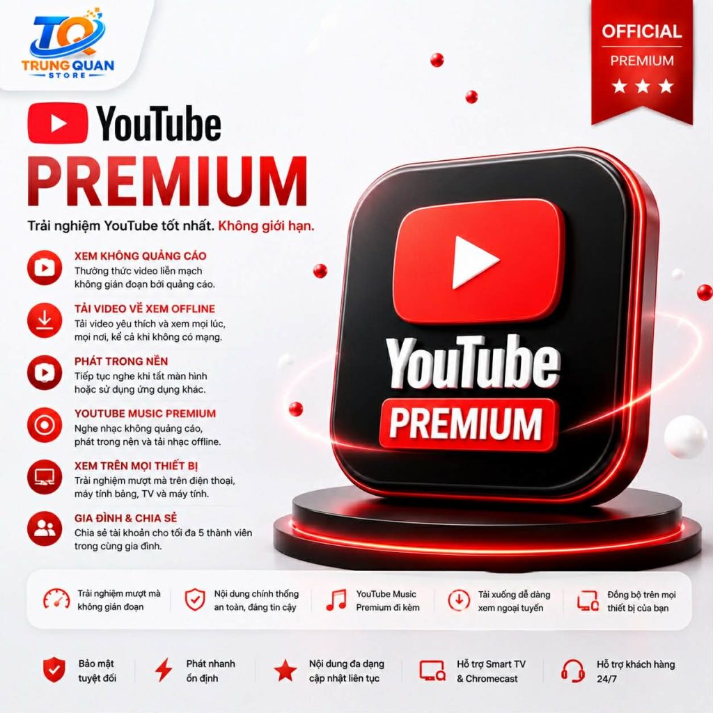 Nâng cấp gói Youtube Premium chính chủ
