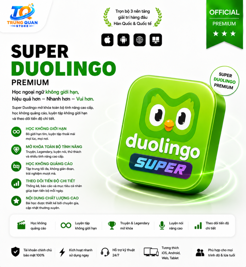 Nâng cấp Duolingo Super chính chủ