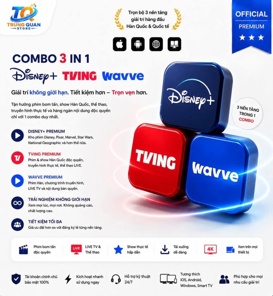 Mua Combo Tving + Wavve + Disney+